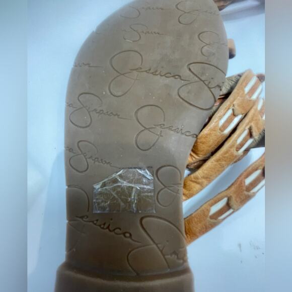 Jessica Simpson Leather Sandals Brown Medallion Aztec Western Boho Size 8 - Picture 8 of 15